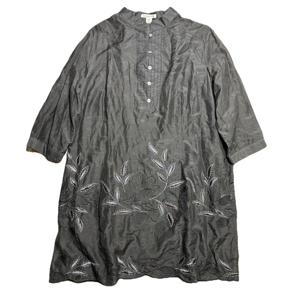 Coldwater Creek Tops - Coldwater Creek Tunic‎ Women's 1X Black Floral Embroidered Sheer Silk Blend NEW